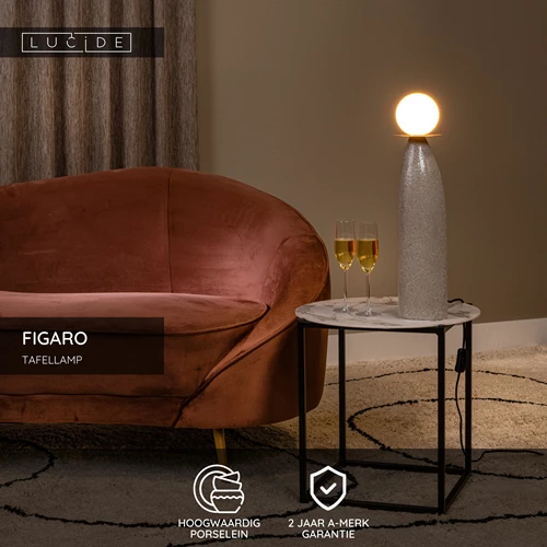 Lucide FIGARO - Tafellamp - Ø 12 cm, H 53,5cm - 1xG9 - Grijs - USP